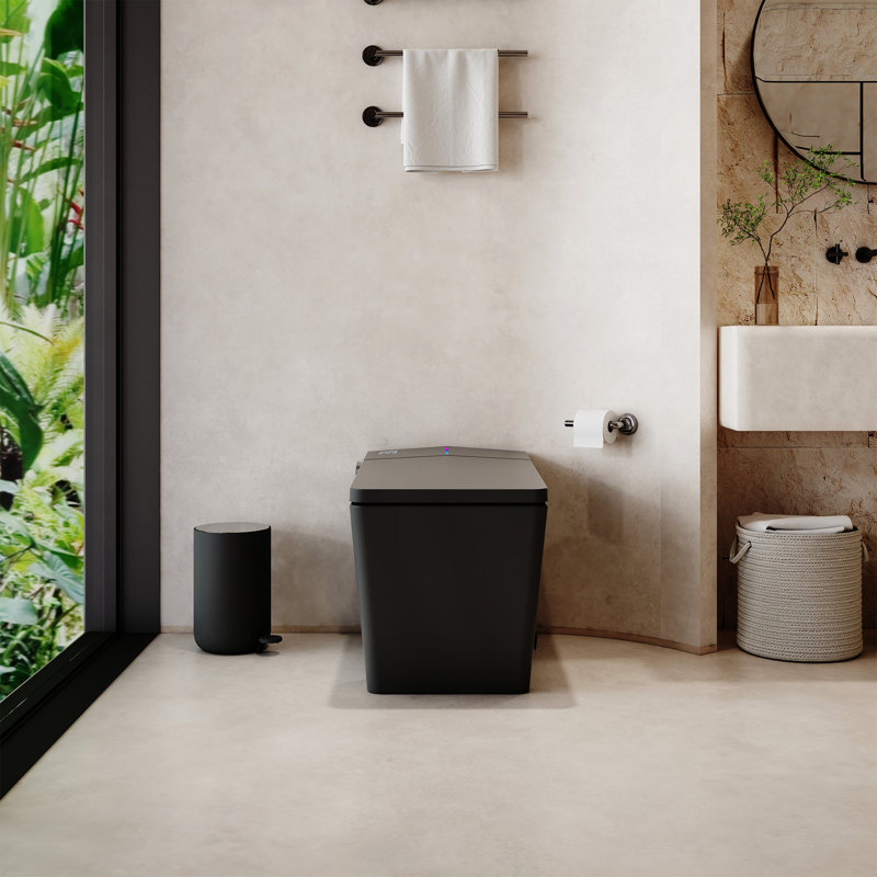 OakLn Square Smart Toilet with Built-In Tank,LED Display,Auto Flush,Remote Control,Warm Water&Heated Seat, Black