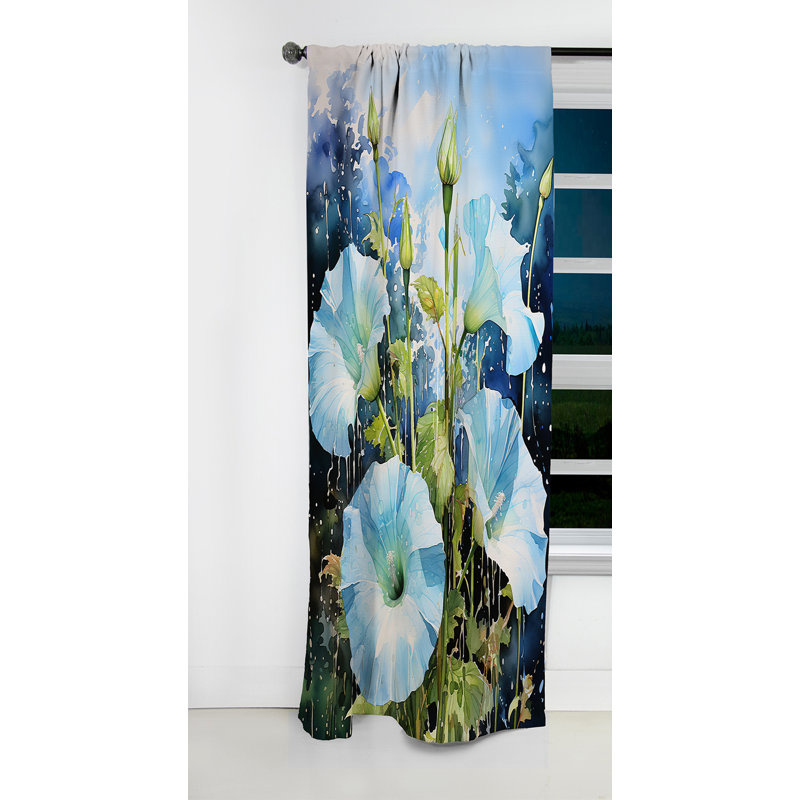 Blue Morning Glory Dewy Blooms I - rideau Morning Glory - rideau occultant à motif floral - 1 panneau, L 52 po x L 84 po