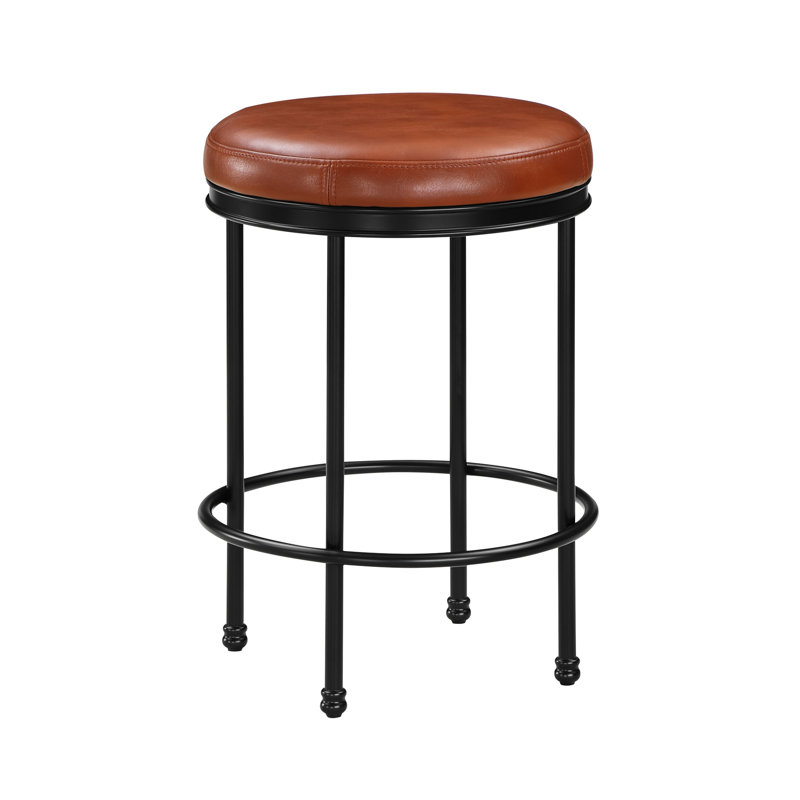 Tabouret à hauteur de comptoir sans dossier en similicuir - structure en métal, repose-pieds, aucun assemblage requis, peu encombrant avec siège confortable, prêt à l'emploi