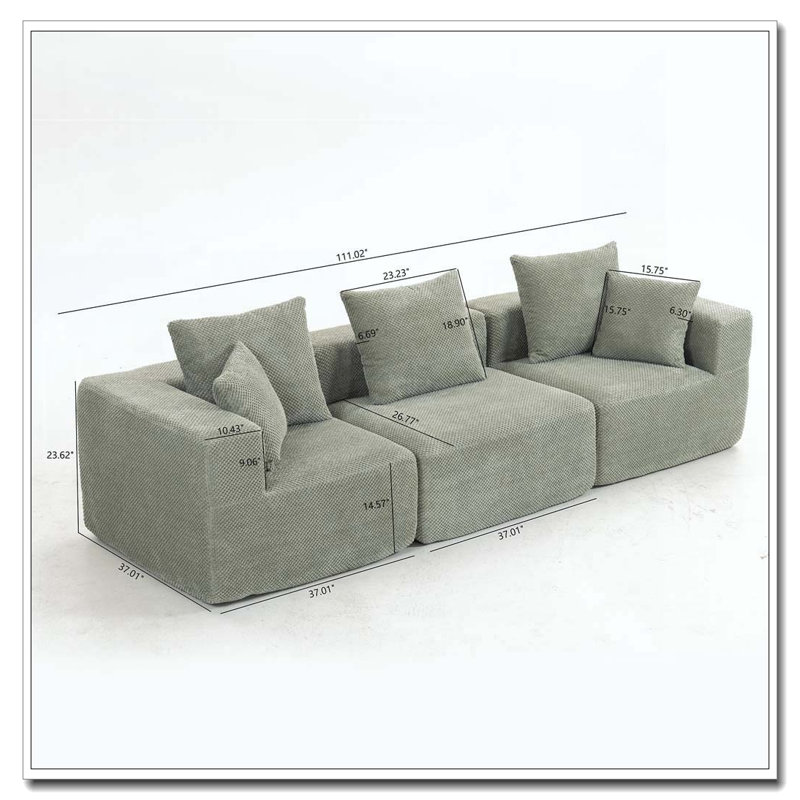 Canapé modulaire modulaire, Vert clair, 3, H 23,62 po x l 111,02 po x P 37,01 po