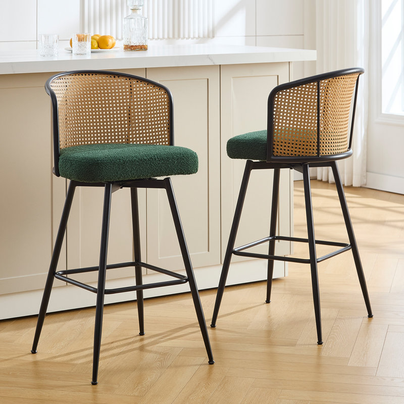 Tabouret pivotant Cane, 2, Tabouret de comptoir (siège d'une hauteur de 26 p, Crème