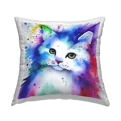 Stupell Industries Modern Kitten Watercolor Effect Outdoor Printed Pillow By Denise Dundon In Blue;white;purple