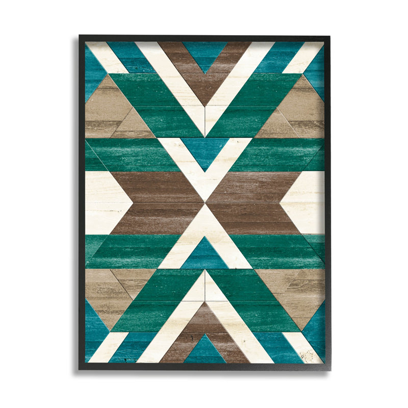 Art giclée vert à motif géométrique aztèque par Erica Billups, Giclée encadrée noir minuit, H 14 po x l 11 po x P 1,5 po