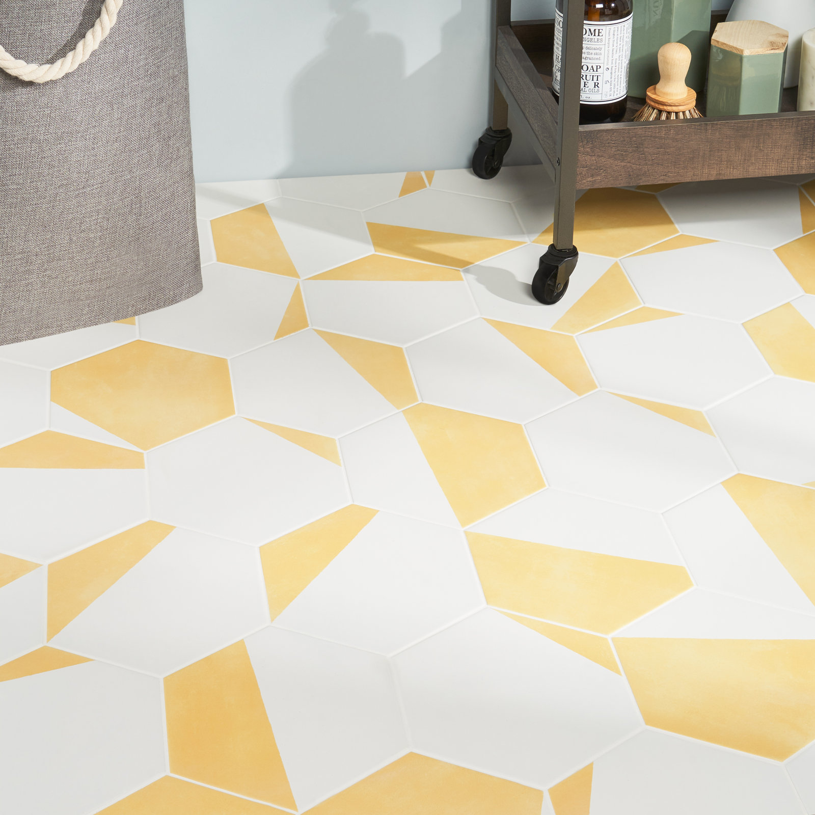 GeoHex Burst 8" Porcelain Tile, Yellow