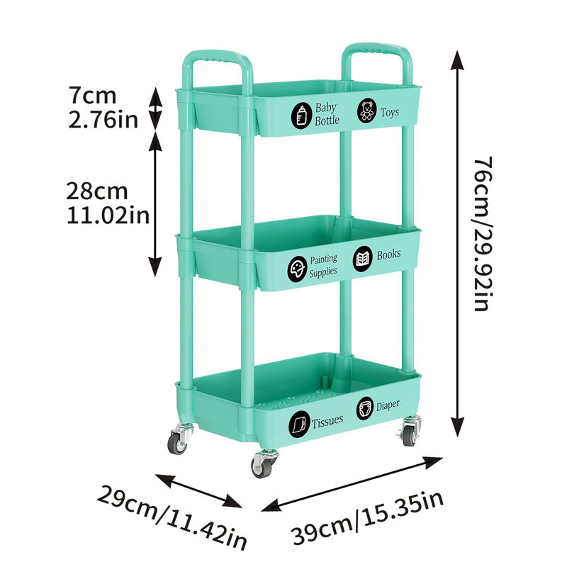 Kitchen Storage Cart,multifunction Utility Rolling Storage Organizer,mobile Shelving Unit Cart With Lockable Wheels, Green