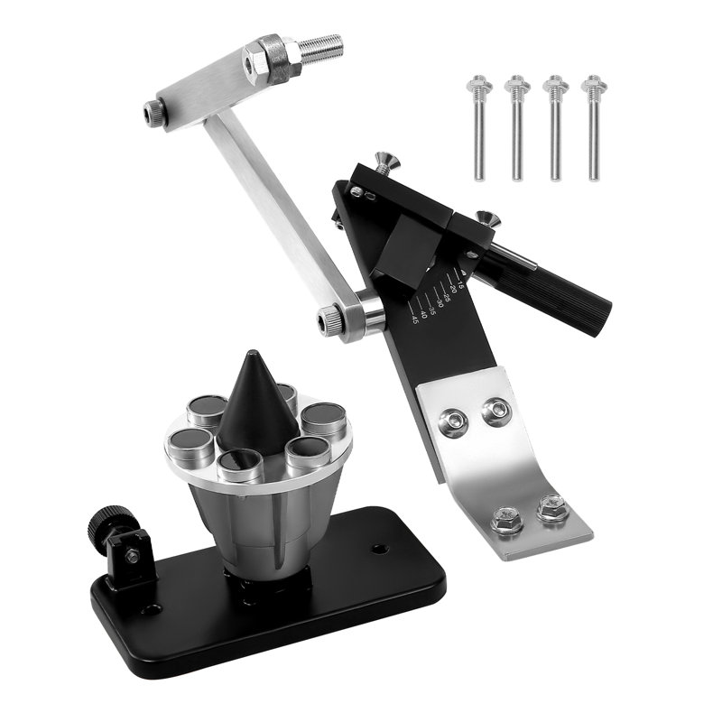 Aiguiseur et équilibreur de lame de tondeuse à gazon, outil d'affûtage de lame de tondeuse à gazon réglable de 15 ° à 45 ° avec 4 broches adaptatrices, roulements à billes et poignée agrandie de 25 mm, compatible avec la plupart des meuleuses d'angle