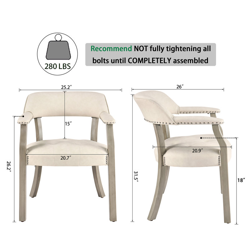 LUMERA Collection Tufted Arm Dining Chair Cream White, Cream, Gray