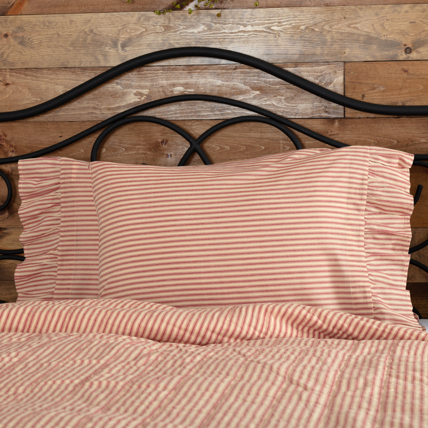 Faust Ticking Striped 100% Cotton Pillowcase, Standard, Red