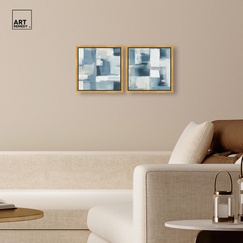 Ensemble de 2 reproductions d'art moderne sur toile , H 13 po x l 13 po, Impression dans un cadre flottant sans passe-parto