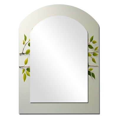Green Ferm Simple Collage - Leaves Arch Unique Wall Mirror, Traditional Asymmetrical Mirror, Printed Metal Art