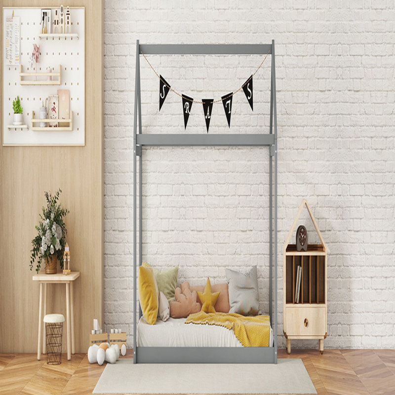 Lit maison en bois, gris