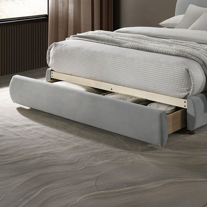 Structure de lit en velours capitonné 1Pc, Gris clair, Grand lit