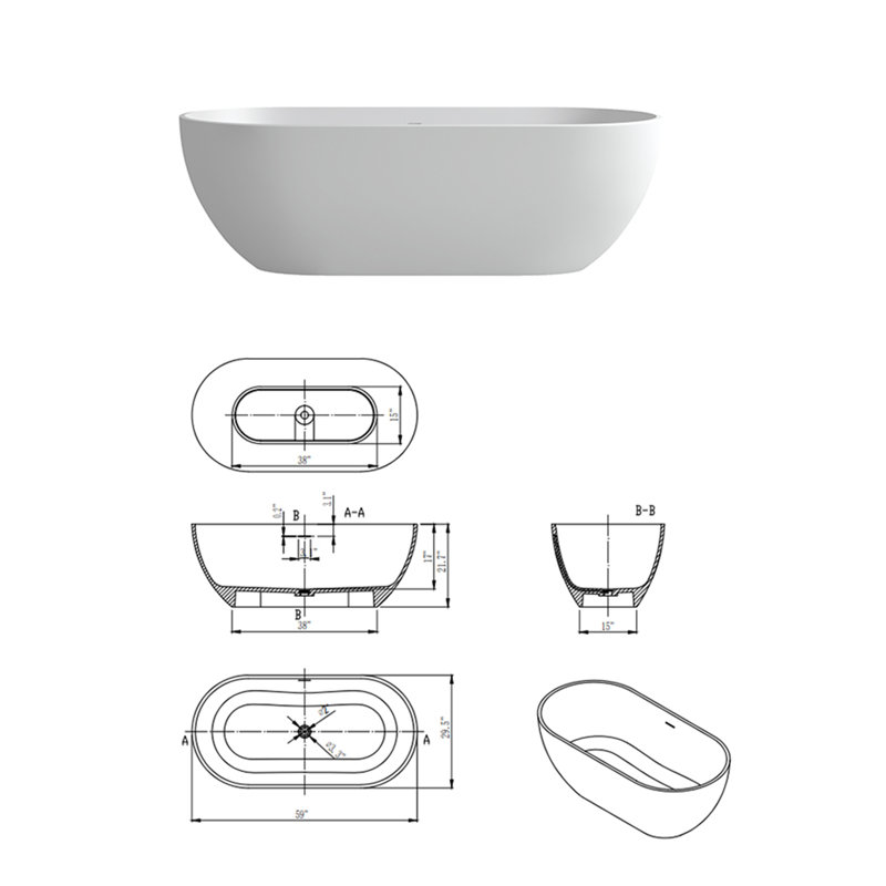 59'' x 29.5'' Freestanding Solid Surface Bathtub