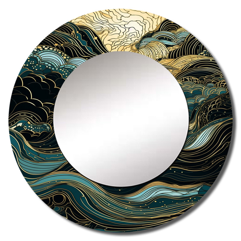 Quintavious Green Linear Symphony II - art mural unique, miroir rond moderne, impression sur métal, 29 po x 29 po