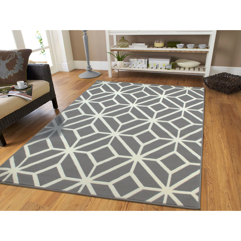 Tapis gris à motif géométrique Genaladale, Rectangle 5 pi x 8 pi