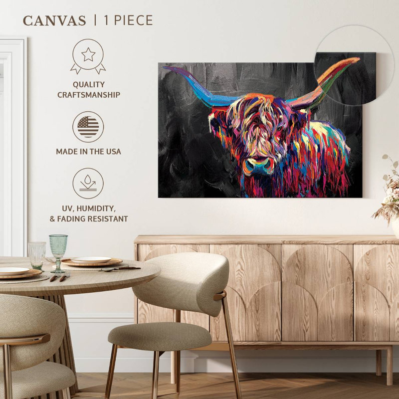 " Multi-Colored Cow " by Jude A, 30" H x 45" W x 1.25" D