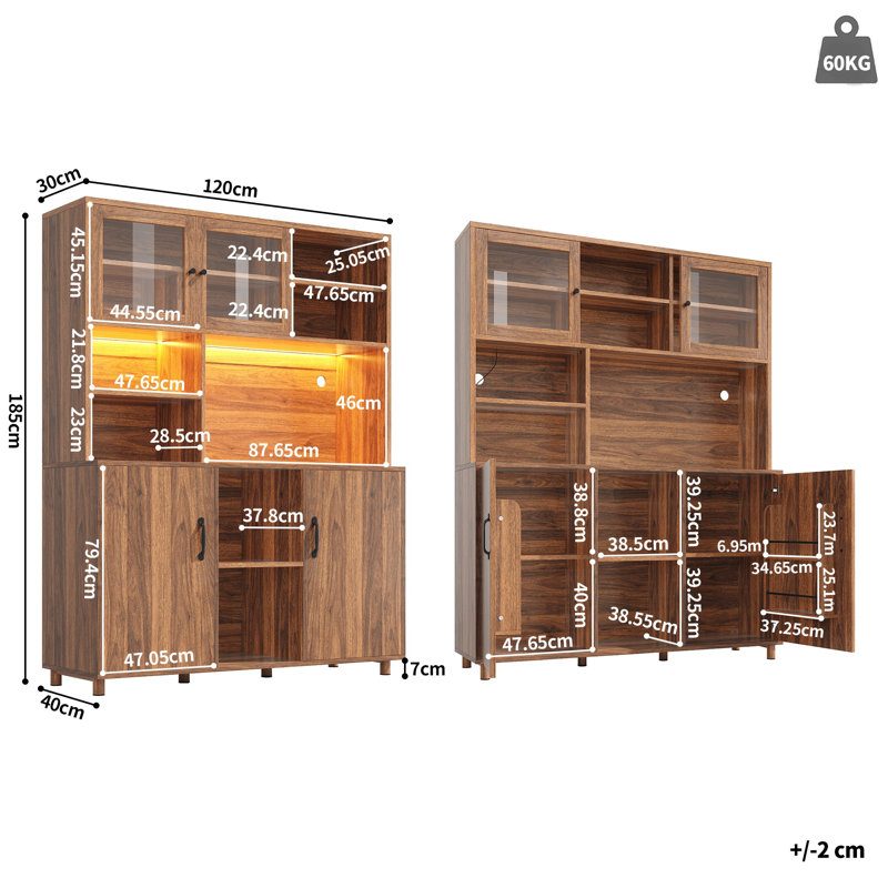 185 cm H Glass Kitchen Pantry