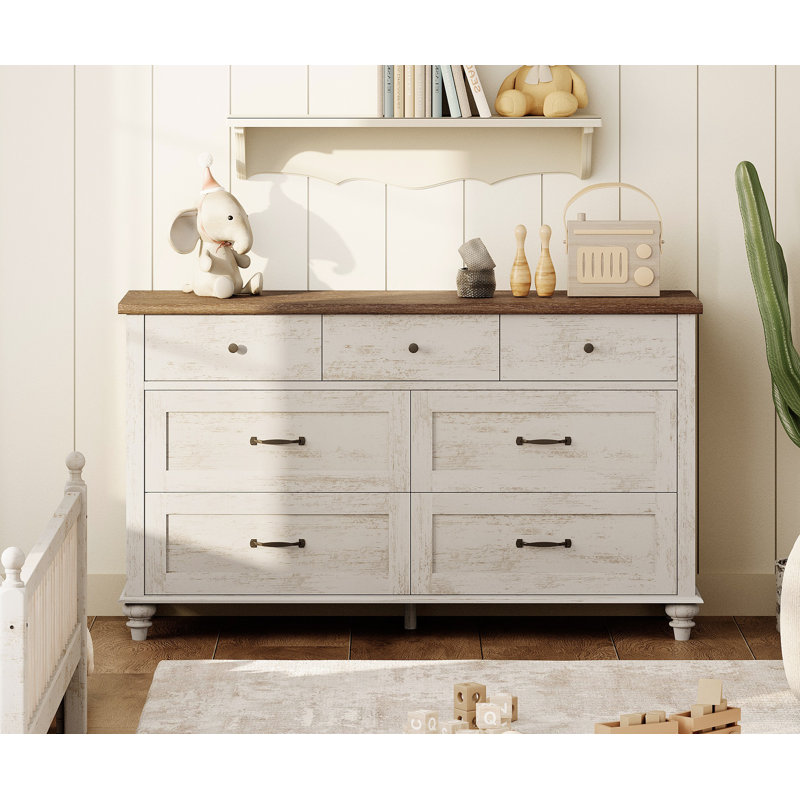 Commode Scarlett pour enfants avec 7 tiroirs, commode pour chambre d'enfant, vestibule, Blanc antique