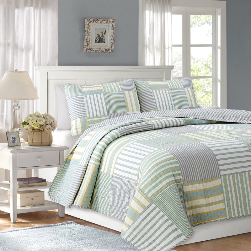 Cotton Patchwork Quilt, King Quilt + 2 King Shams
