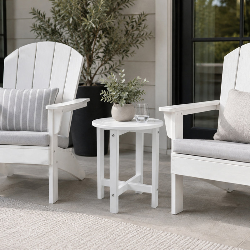 Table de bout blanche en PEHD pour l'extérieur, table de bout ronde pour terrasse toutes saisons 16 po