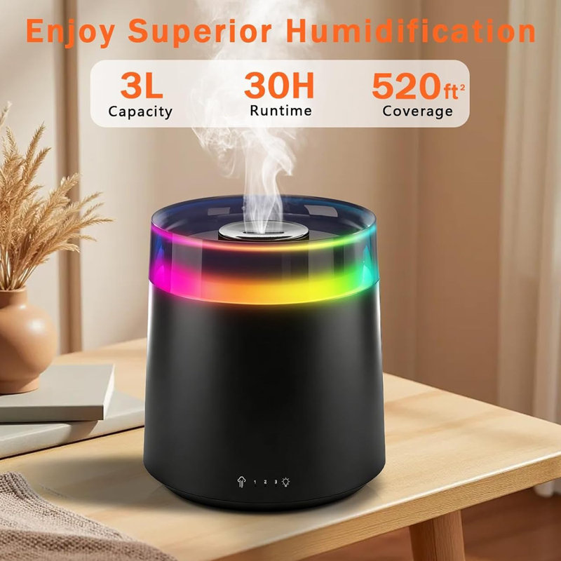 Humidificateur de table ultrasonique BelleRise 0,8 gallon à brume fraîche avec niveaux de brume réglables et diffuseur d'huiles essentielles, 3 en 1 pour 300 à 700 pieds cubes
