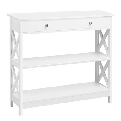 Side Table With Big Drawer and 2-layer Shelves