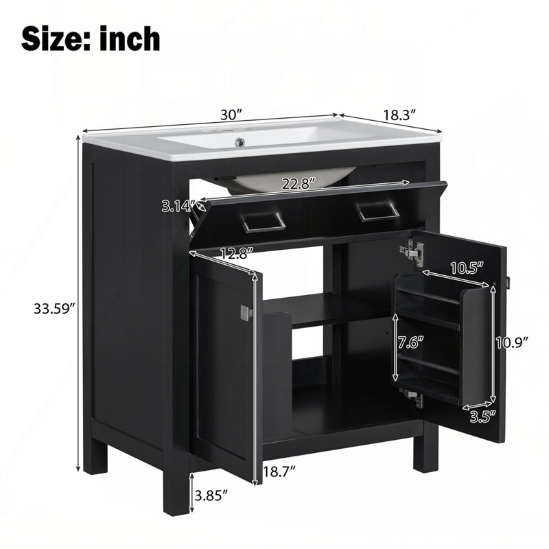 Meuble-lavabo 30 po avec lavabo en céramique, Noir