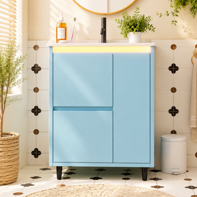 Freestanding Bathroom Vanity with Ceramic Sink, 2 Drawers & Tall Legs