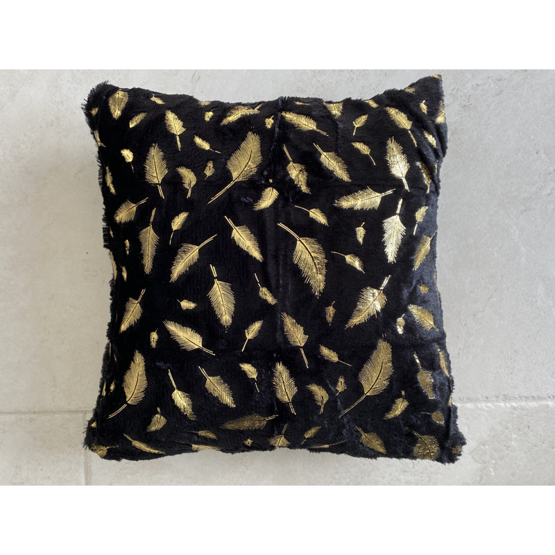 Golden Feather Appliqued Reversible Throw Pillow, Black