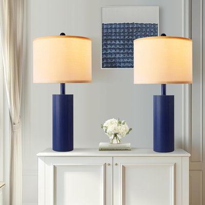 Table Lamps Set Of 2, Modern Living Room Touch Lamps With USB C+A Ports, 2 Bulbs Included, Table Light Fixture For Nightstand, Creative Stripe Bedside Lighting
