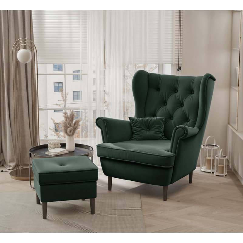 Upholstered Armchair, Black, Green