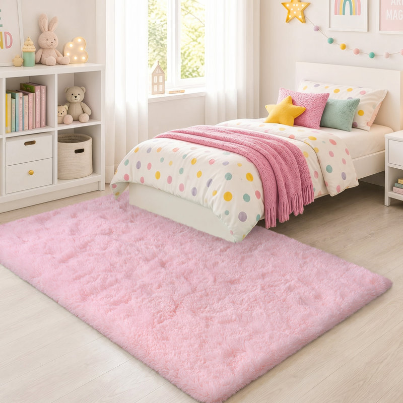Tapis uni rose moelleux pour salon chambre à coucher chambre d'enfant chambre d'enfant, Rectangle 4pi x 6 pi