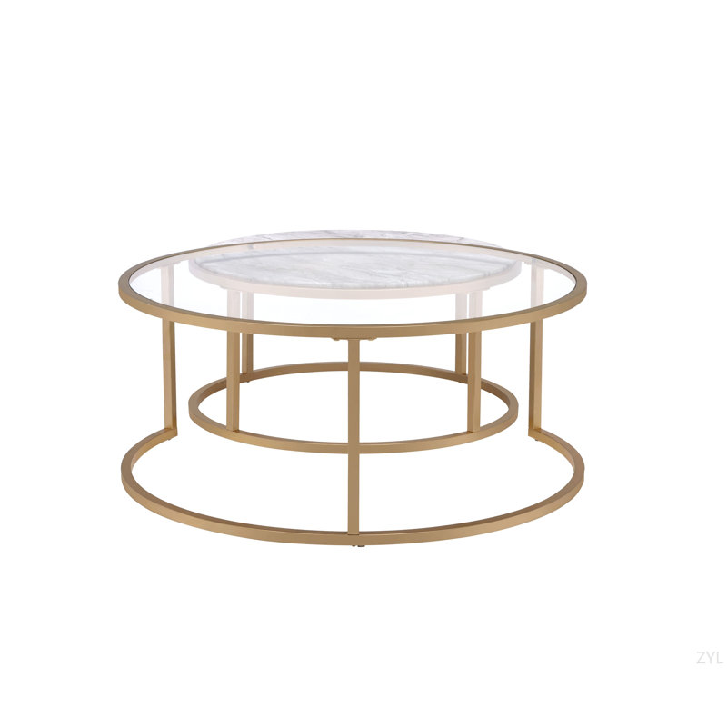 Engineered Stone Top & Gold Finish Nesting Table Set