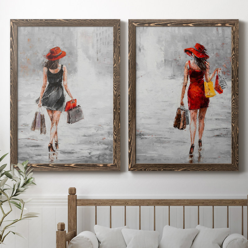 City City I - ensemble de 2 reproductions d'art, Toile avec cadre en noyer, Pas de tapis, H 31,5 po x l 47 po x P 1,5 po