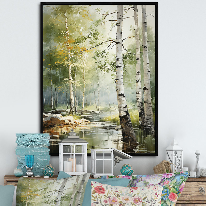 «Tranquil Shadows Green Forest III», reproduction sur toile, H 32 po x l 16 po x P 1 po, Cadre flottant noir