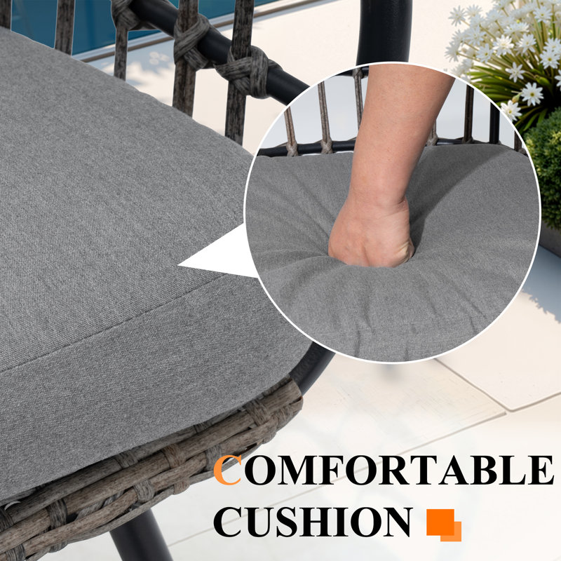 Chaise de salle à manger d'extérieur avec coussin amovible Ardella, Gris / cadre noir / coussin gris
