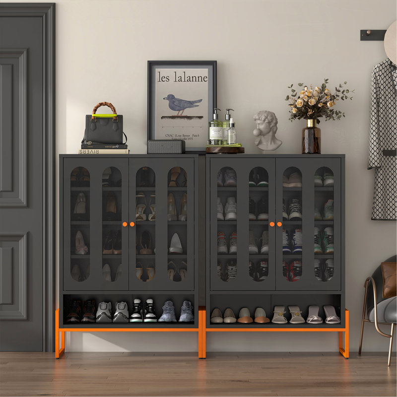 5.9 "High Foot Double-Sided Mesh Door Shoe Cabinet With Movable Double-Layer Partitions And Hollow Base Moisture-Proof And Seismic Design, Accessible Through Sweeping Machines, Suitable For Living Roo