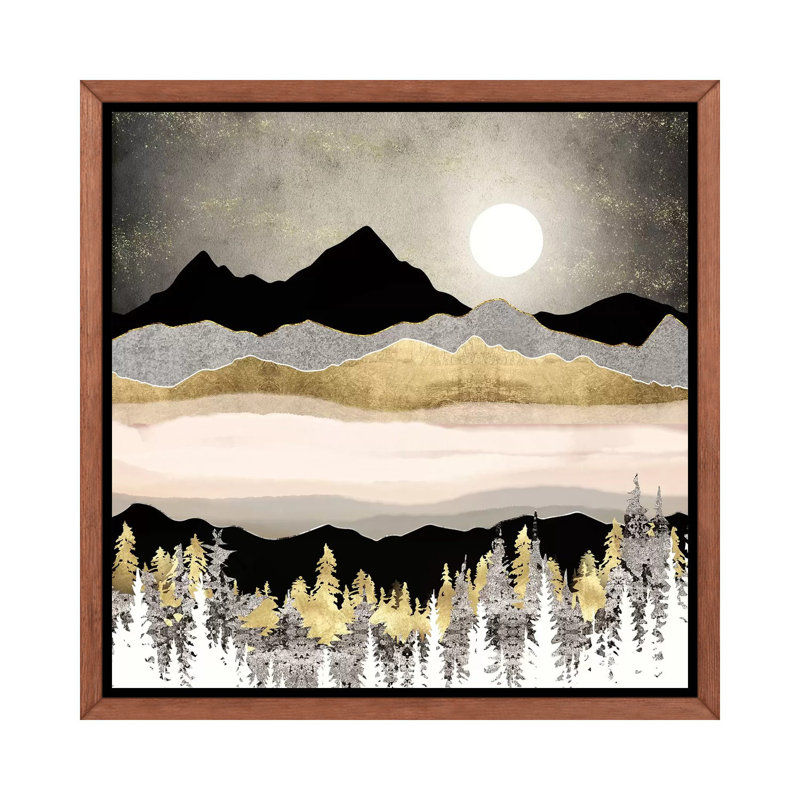 Lune d'hiver - imprimé, H 18 po x l 18 po x 1,5 po, Cadre flottant brun