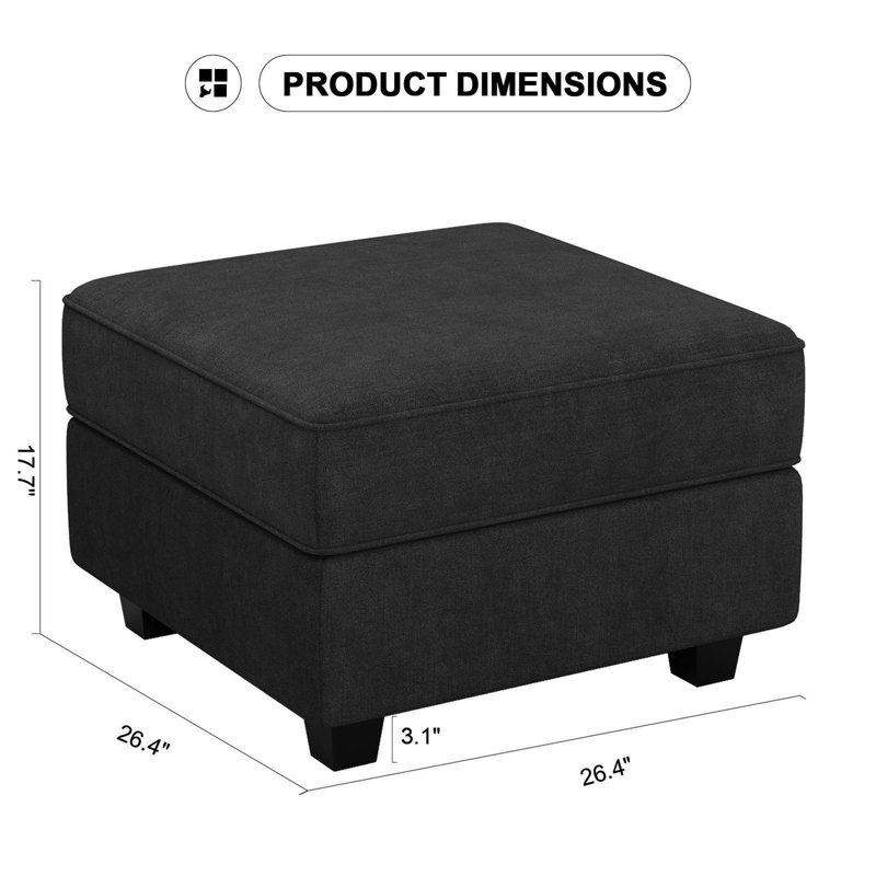 Nairoby 26.4'' Wide Upholstered Storage Ottoman Footstool Module Part for Sectional Sofa, Black Microfiber