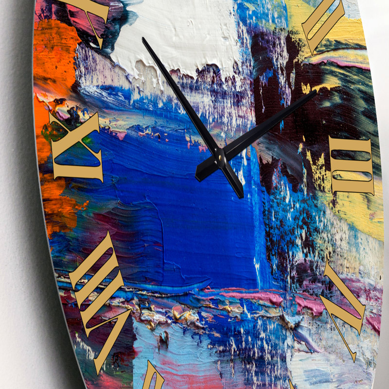 Huile brossée Colorfields I - Horloge murale moderne, Petit