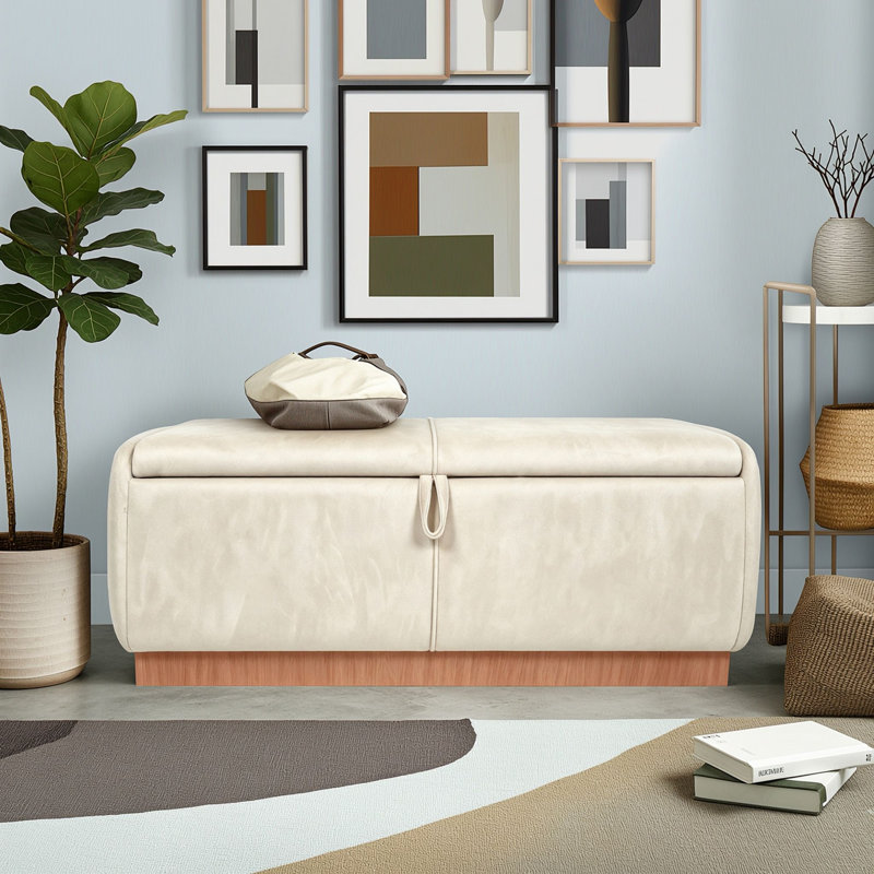 Banquette de rangement rembourrée avec couvercle relevable, Beige