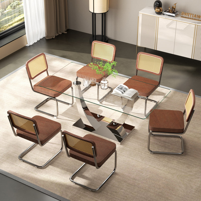 Ensemble de table de salle à manger en verre à piédestal pour 4 à 6 personnes, 7, Café