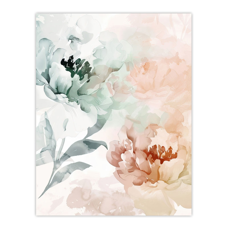 Peony Flowers Light Watercolour Wall Art Print