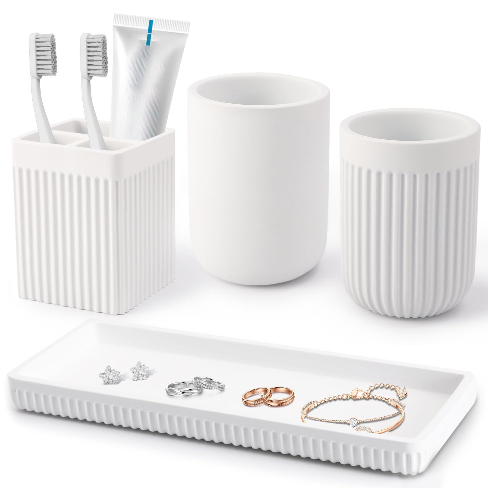Brayden Studio® Resin Bathroom Toothbrush Holder Set, Matte White
