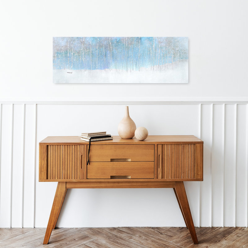 «Blue Winter Forest Peaceful Serene Tranquil Birch Forest Landscape», art mural, H 12 po x l 36 po