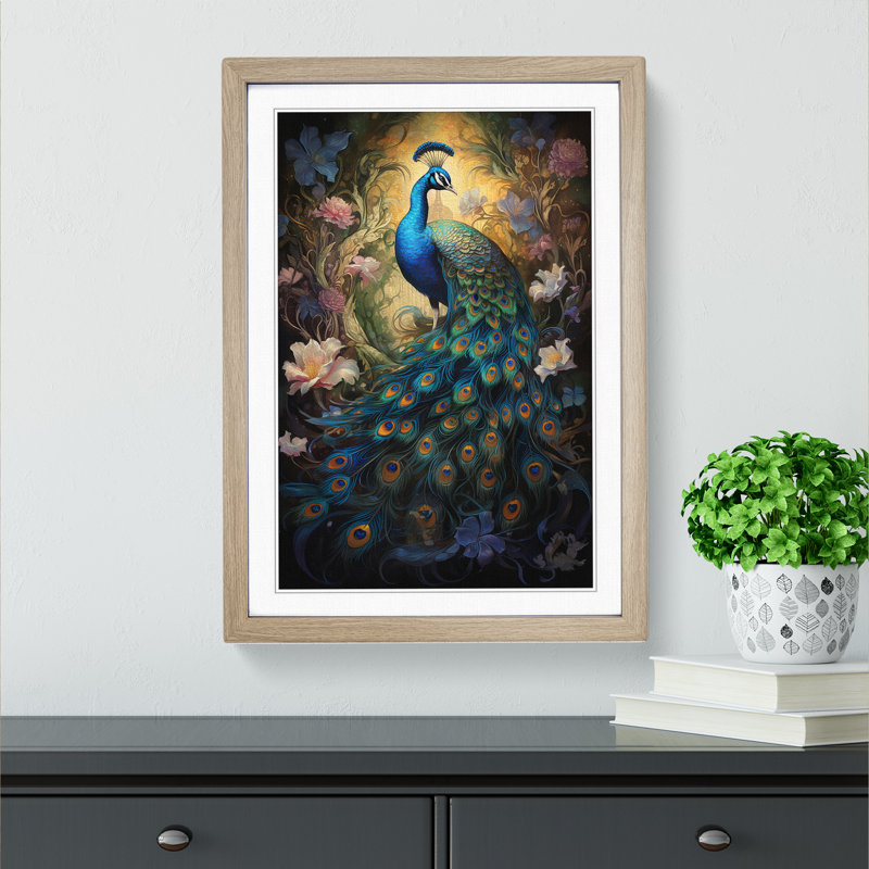 Peacock Baroque Framed Print, Oak Framed, 34cm H x 25cm W