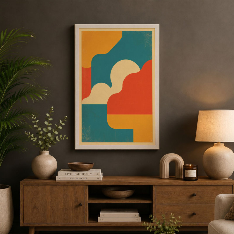 Flowing Forms Mid-Century - Wrapped Canvas, Ochre Border, 30x20 - 76.2 x 50.8 cm