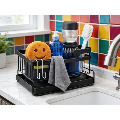 Stainless Steel Sink Caddy Kit With Soap Dispenser Sponge Towel Hooks