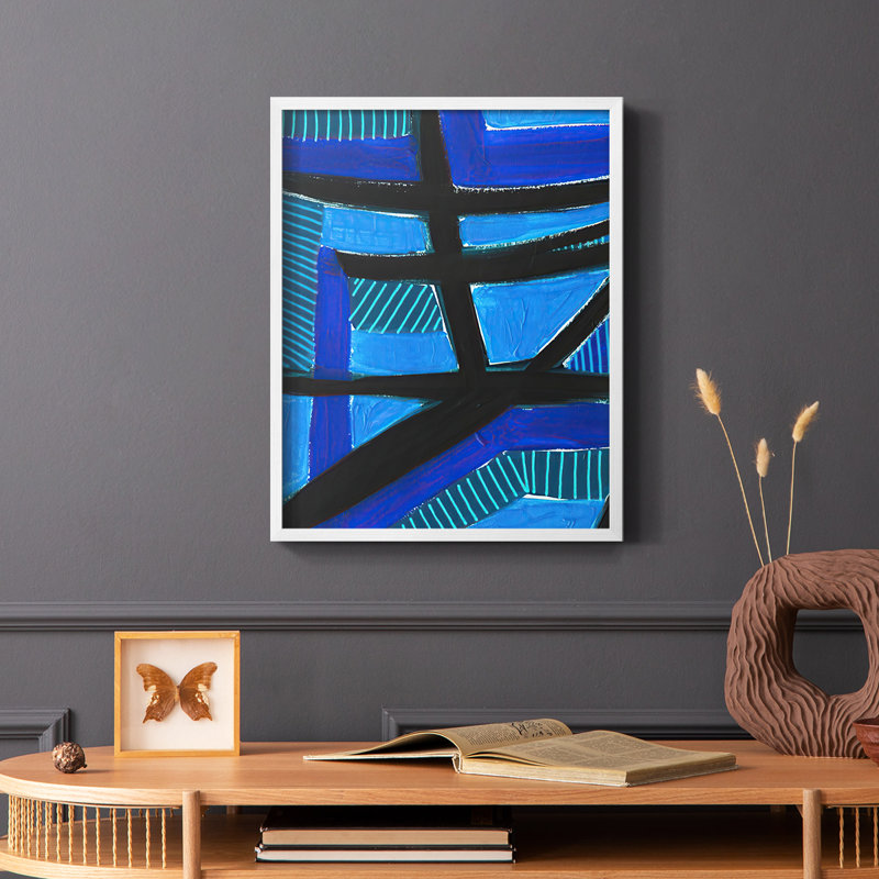 Impression sur toile «Invontract Blues I» - bois massif, Blanc, H 14 po x l 11 po
