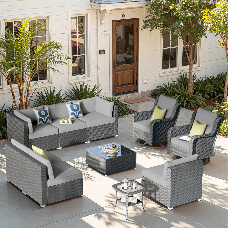 8 - Person Patio Conversation Set with Cushions, No, Dark Gray